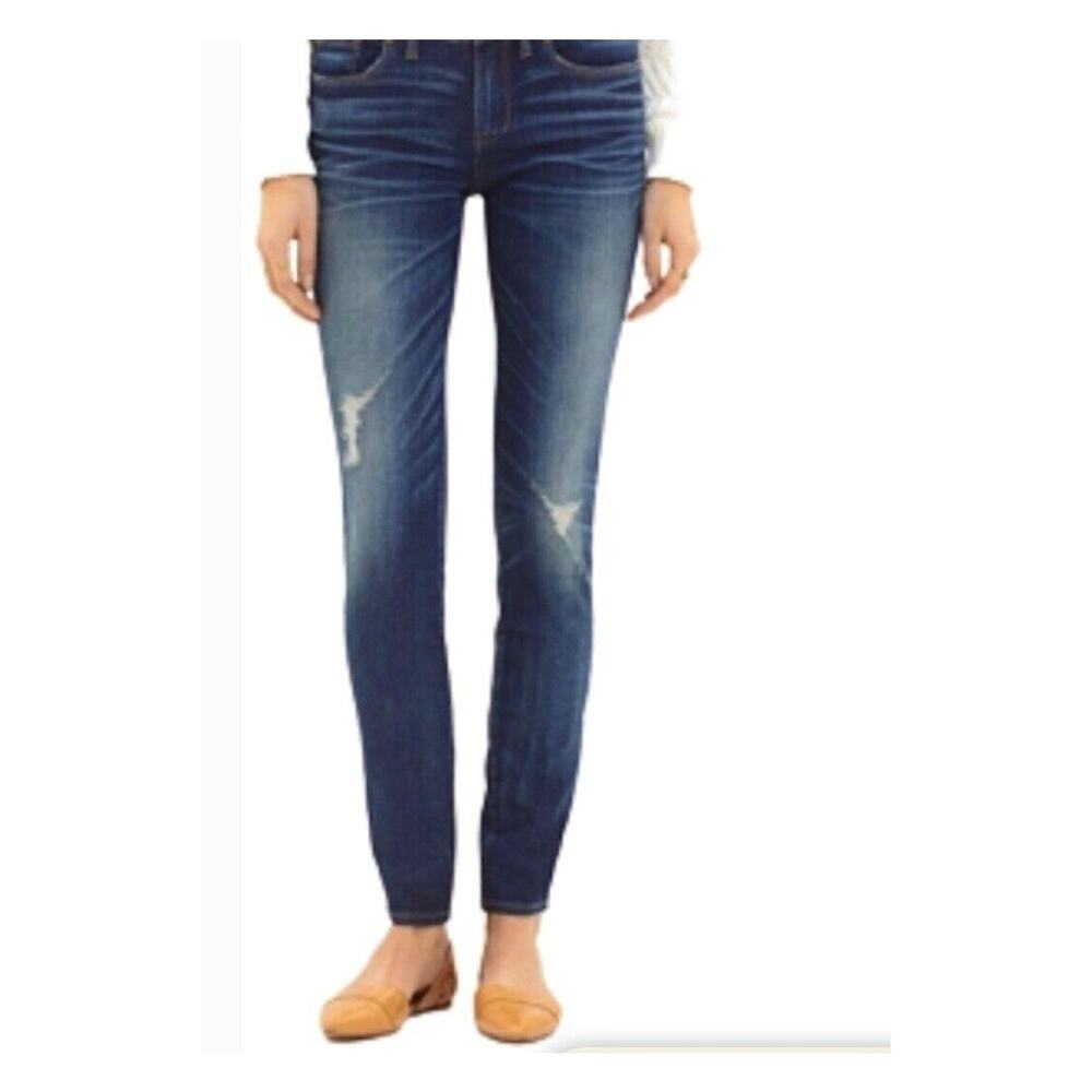 Madewell Mid Rise Skinny Medium Blue Wash Whiskered Distressed Knee Jeans 25